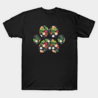 Cute Puppy Paw Floral Pattern Design T-Shirt